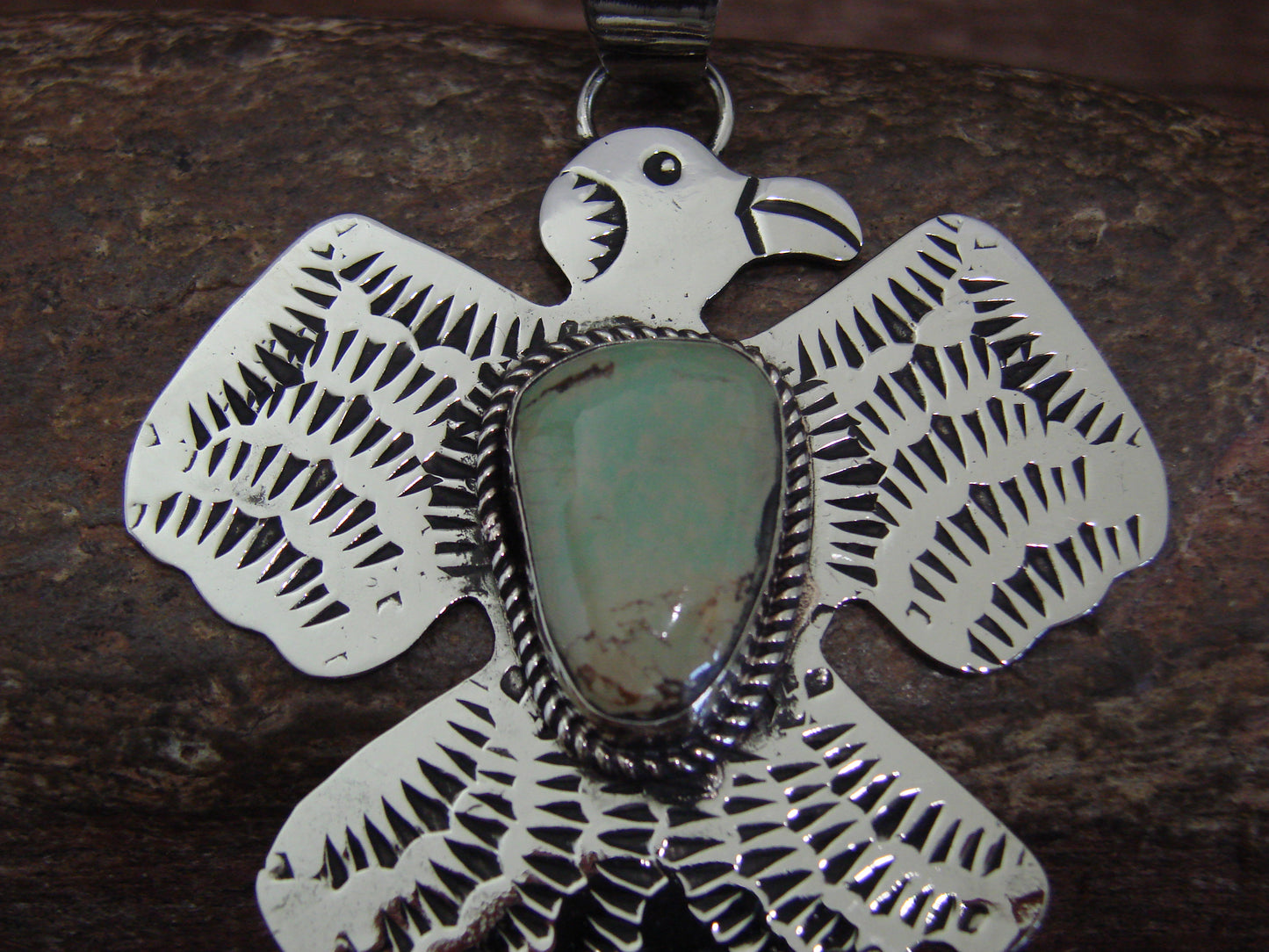 Native American Nickel Silver & Turquoise Thunderbird Pendant - Cleveland