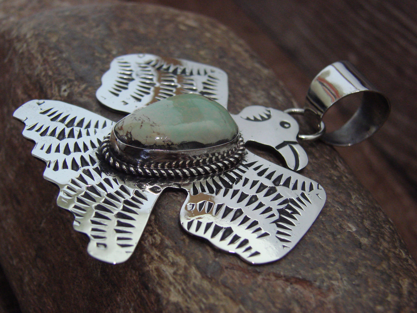 Native American Nickel Silver & Turquoise Thunderbird Pendant - Cleveland