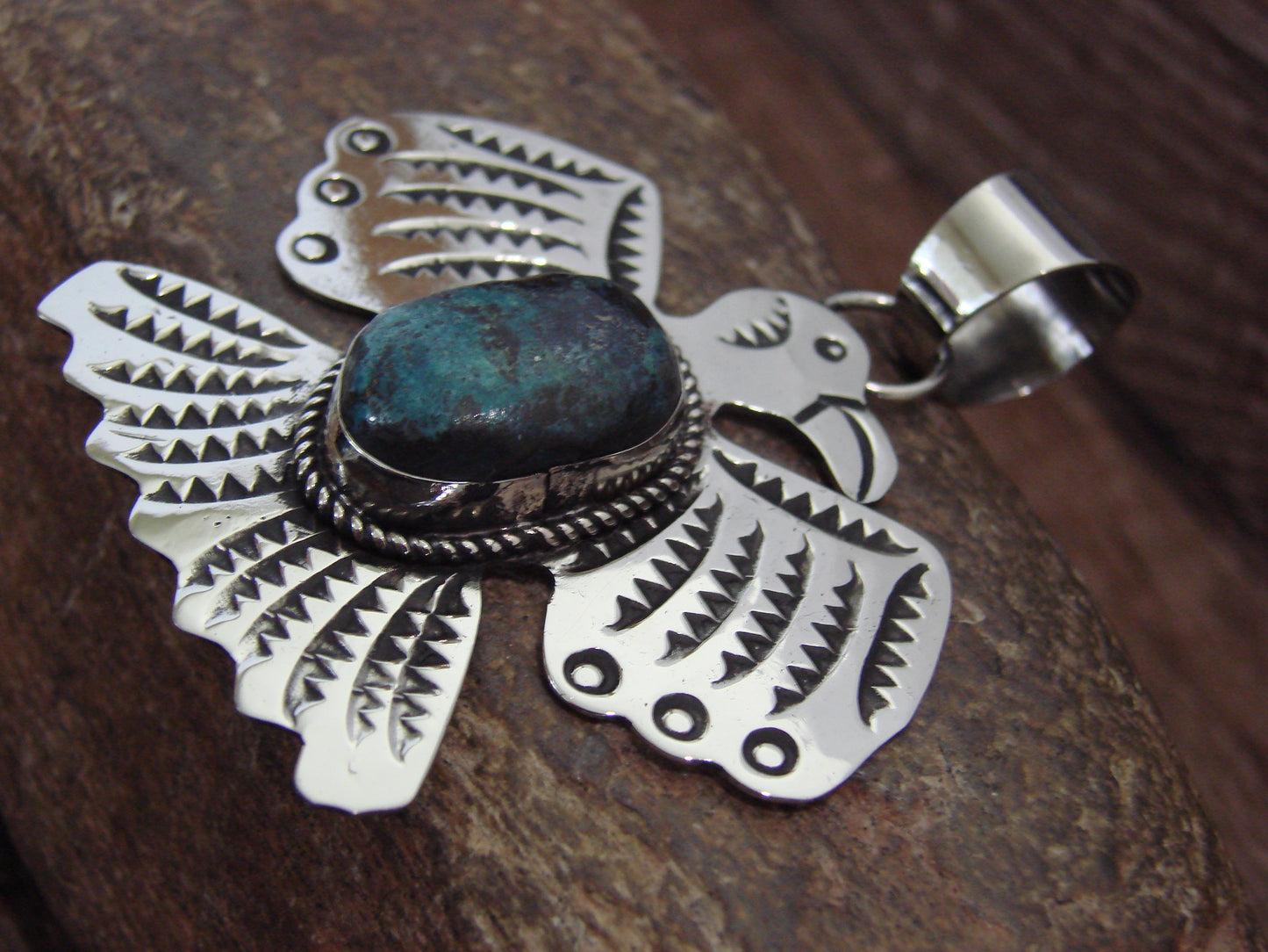 Native American Nickel Silver & Turquoise Thunderbird Pendant - Cleveland