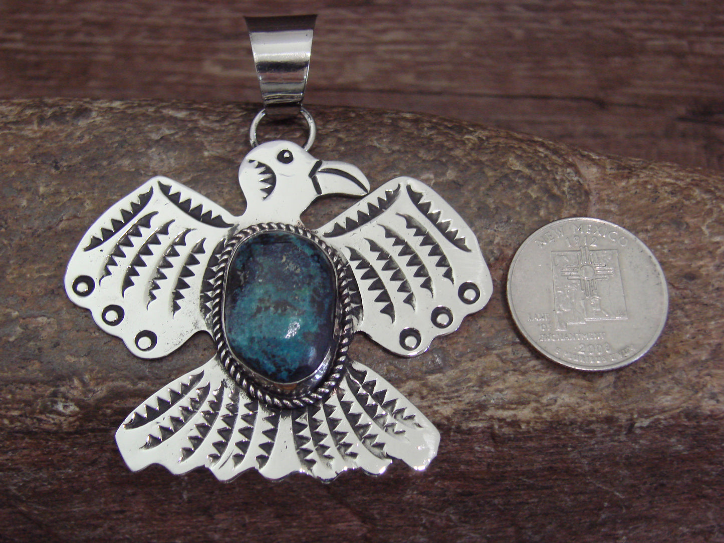 Native American Nickel Silver & Turquoise Thunderbird Pendant - Cleveland