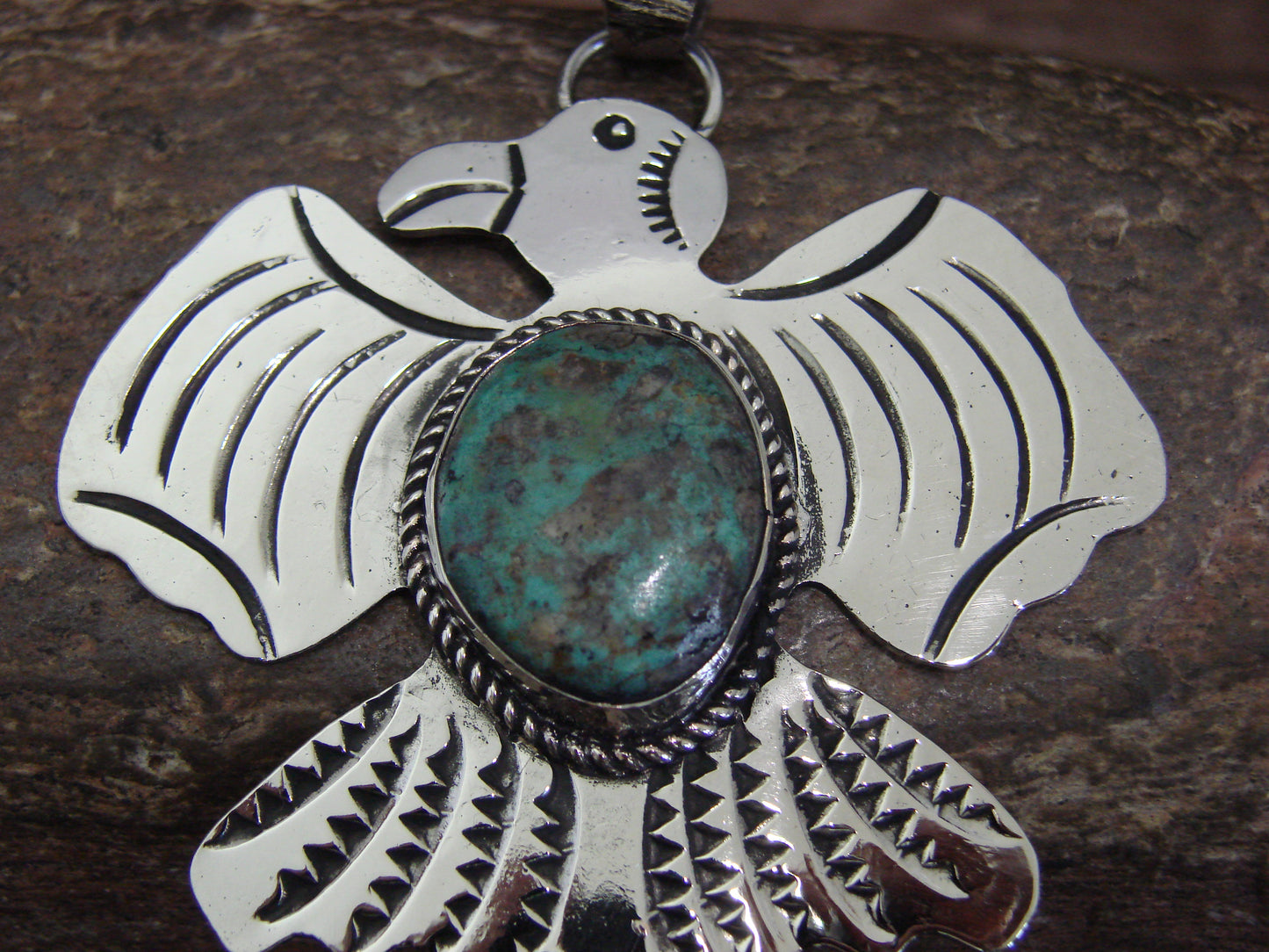 Native American Nickel Silver & Turquoise Thunderbird Pendant - Cleveland