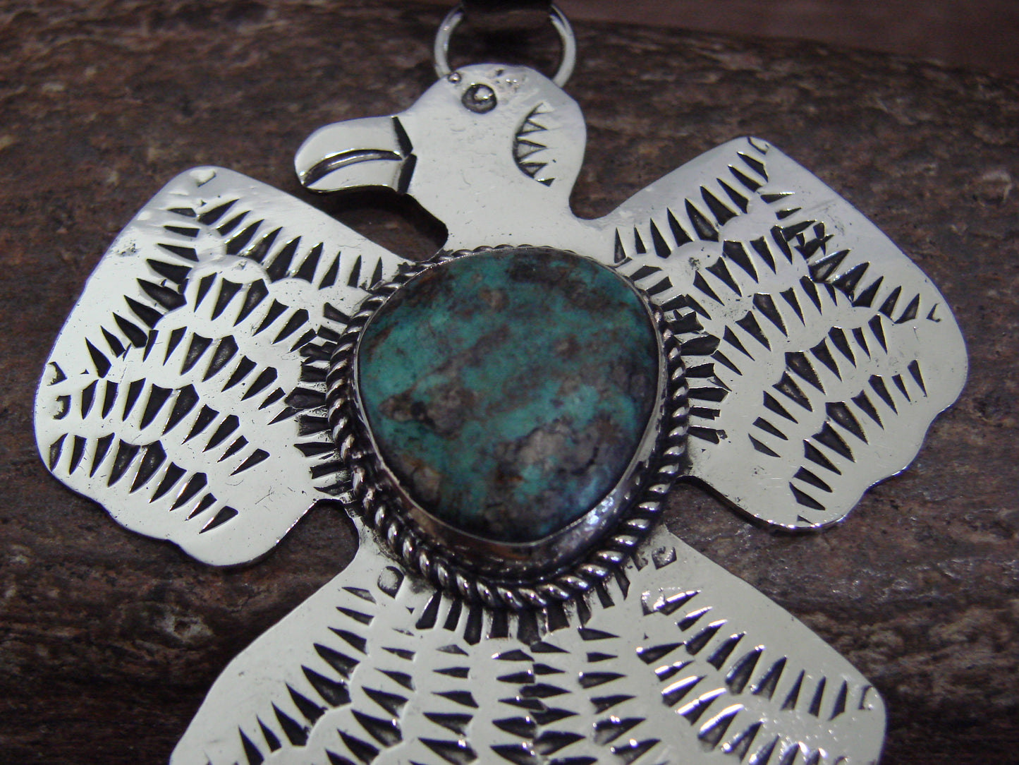 Native American Nickel Silver & Turquoise Thunderbird Pendant - Cleveland