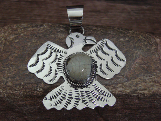 Native American Nickel Silver & Turquoise Thunderbird Pendant - Cleveland
