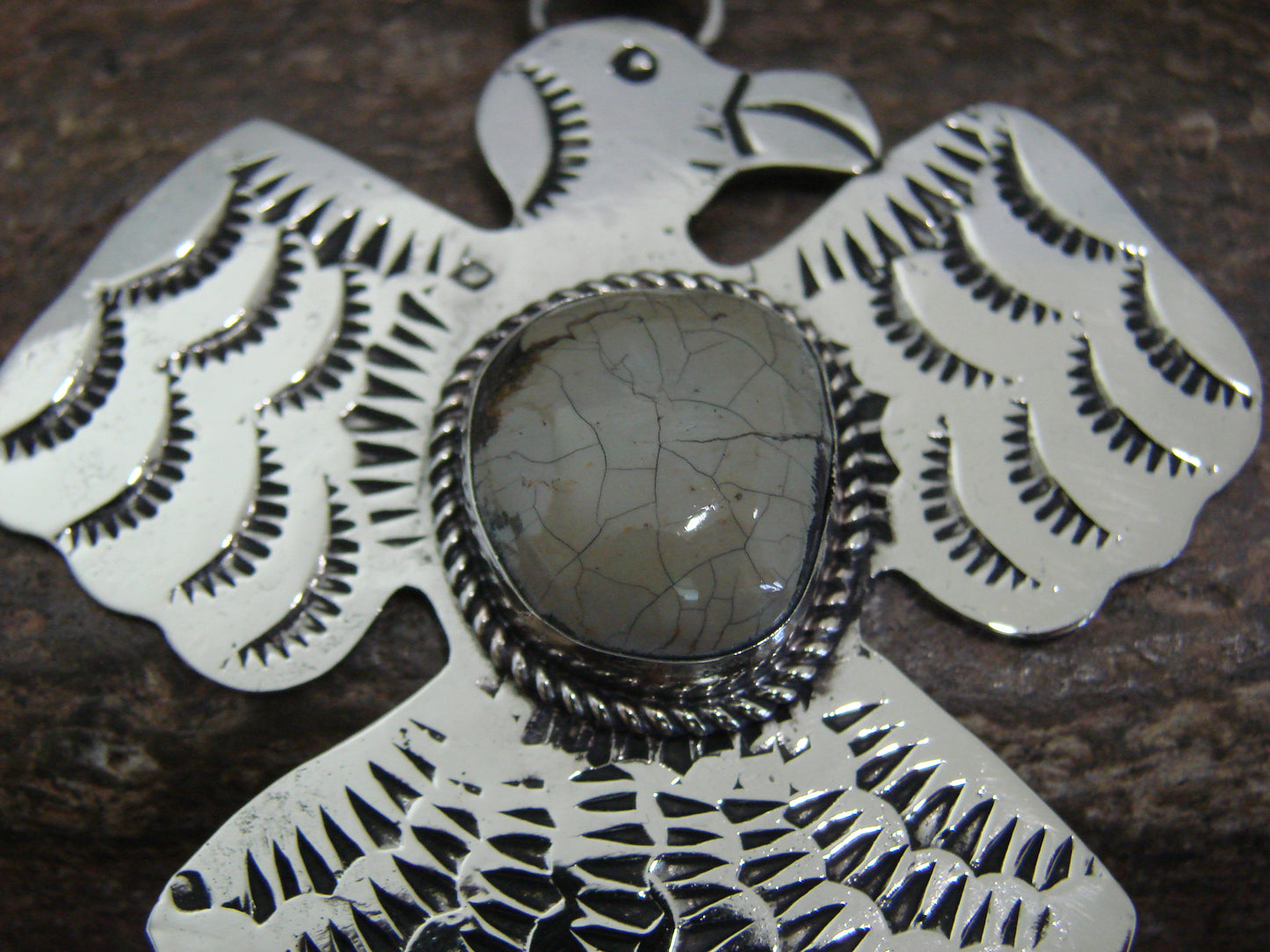 Native American Nickel Silver & Turquoise Thunderbird Pendant - Cleveland