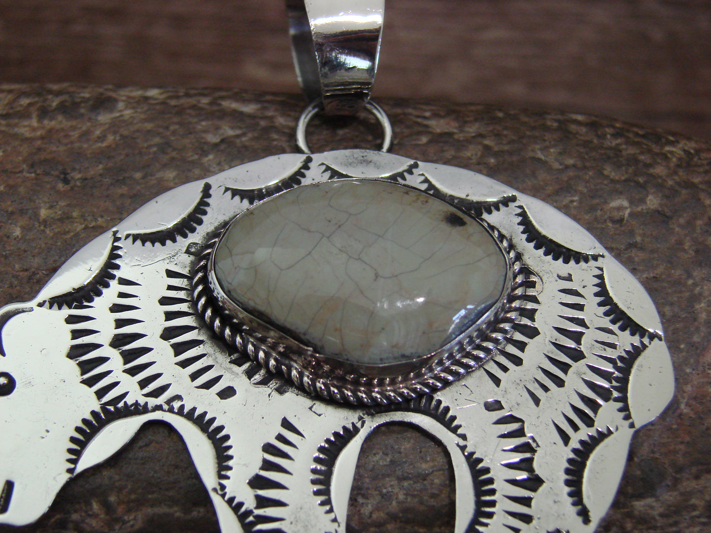 Native American Nickel Silver & Turquoise Bear Pendant - Cleveland