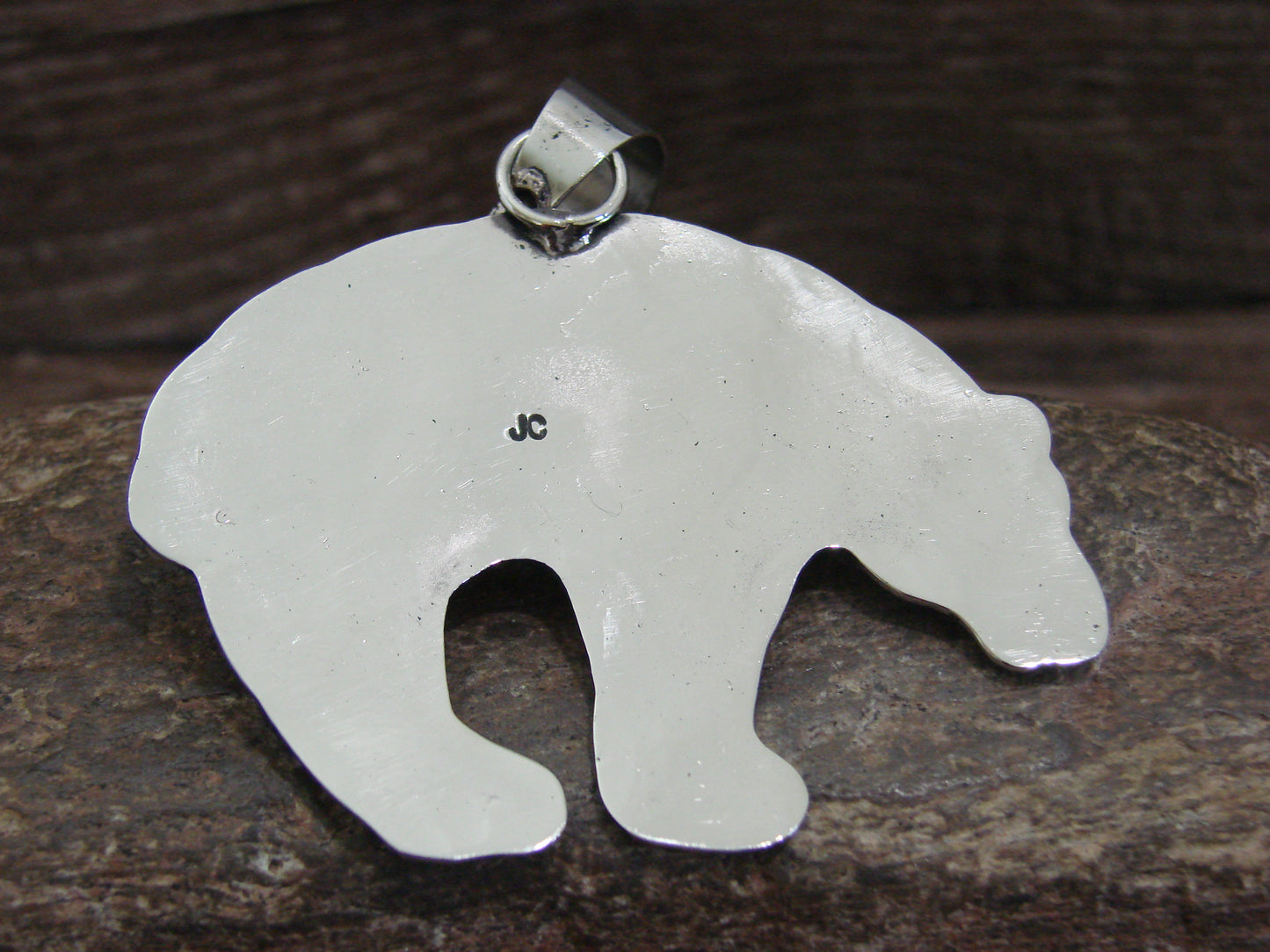 Native American Nickel Silver & Turquoise Bear Pendant - Cleveland