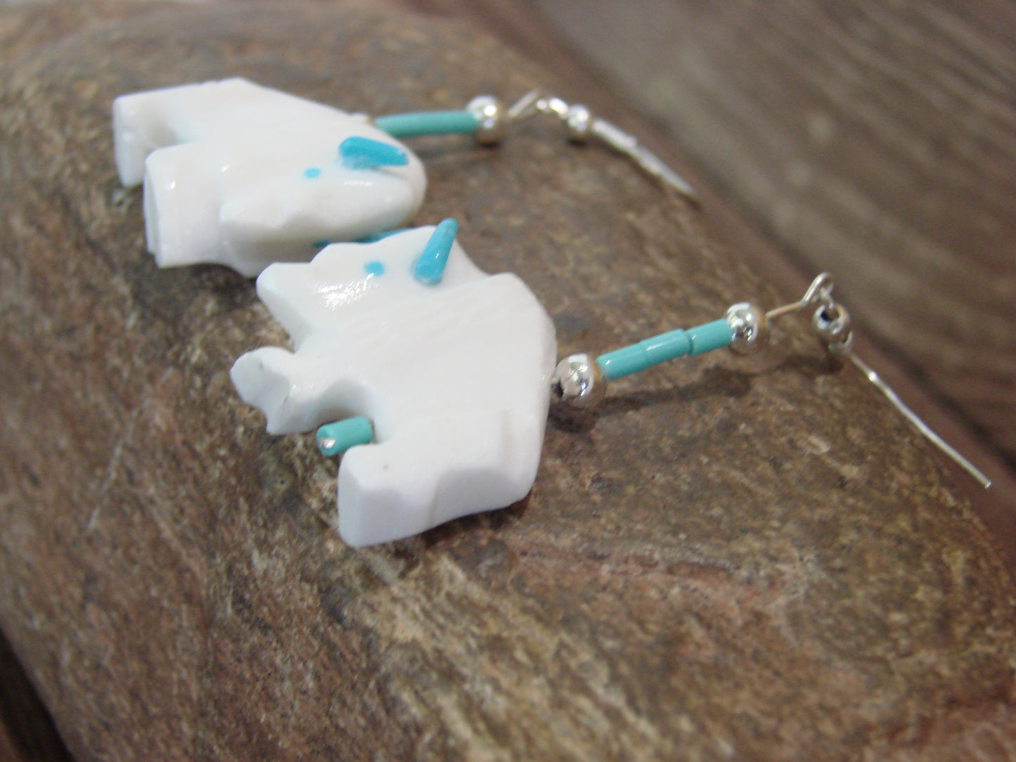 Native American Hand Carved Buffalo Fetish Heishi Dangle Earrings by Etsate