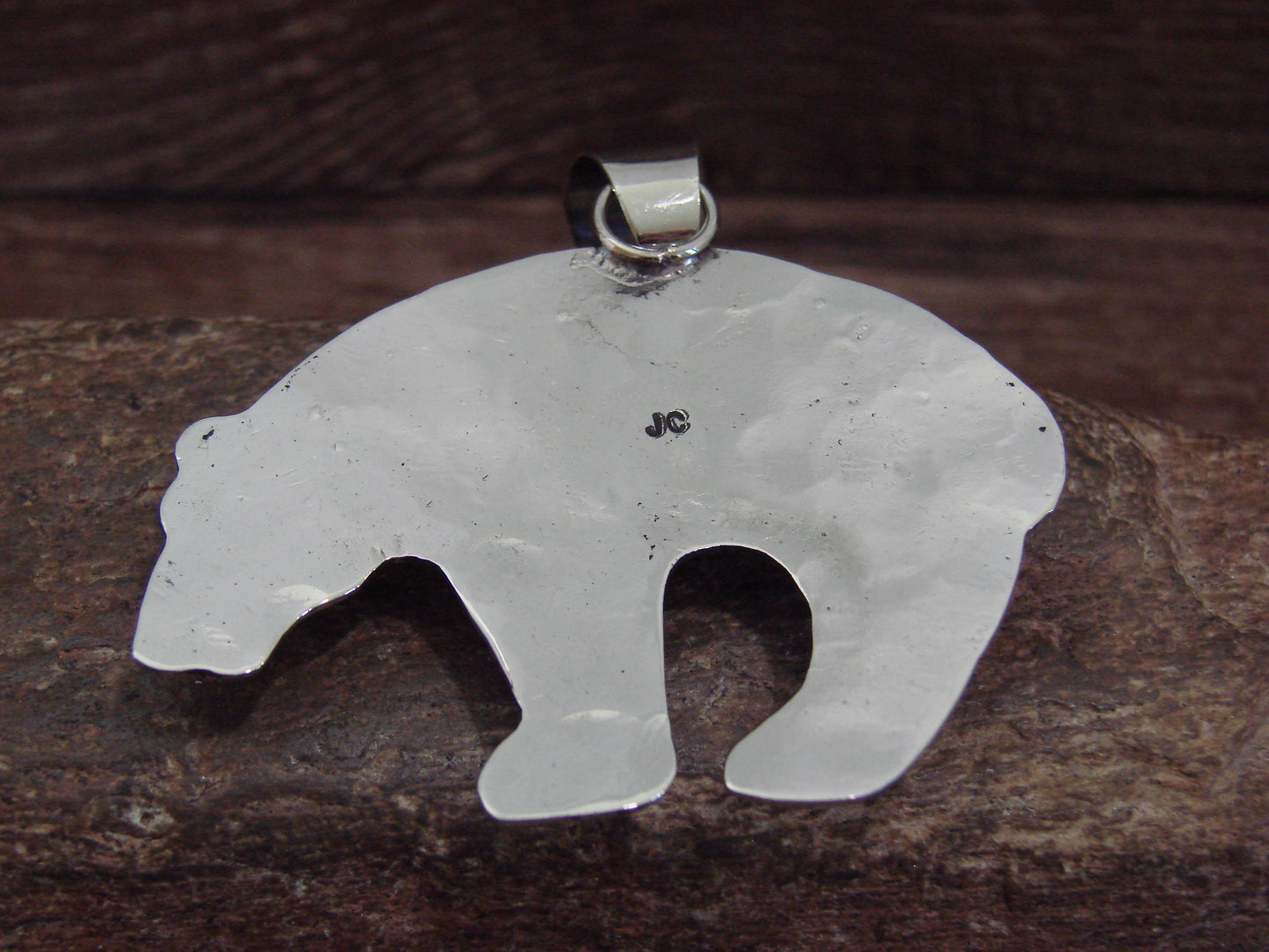 Native American Nickel Silver & Turquoise Bear Pendant - Cleveland