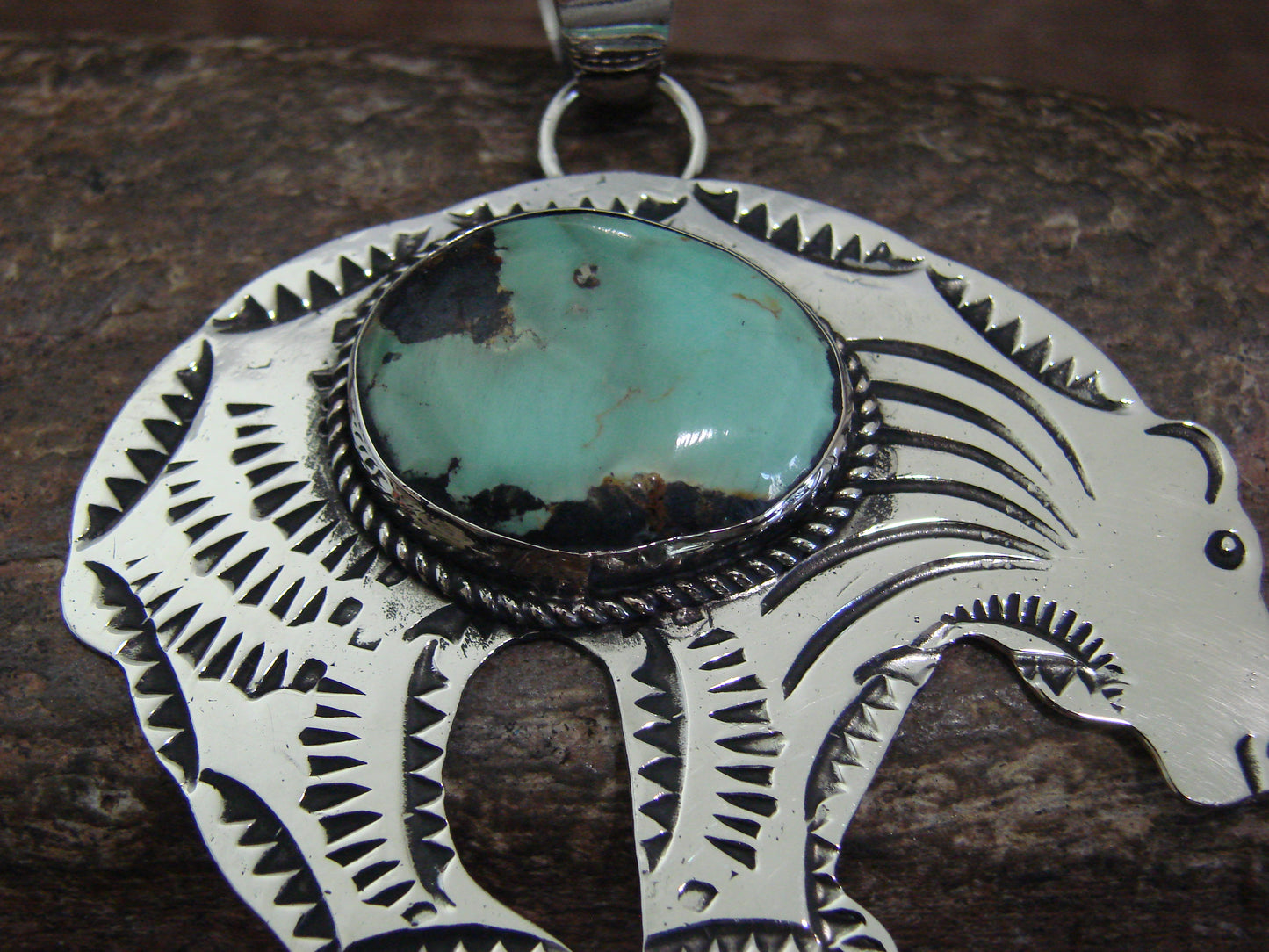 Native American Nickel Silver & Turquoise Bear Pendant - Cleveland
