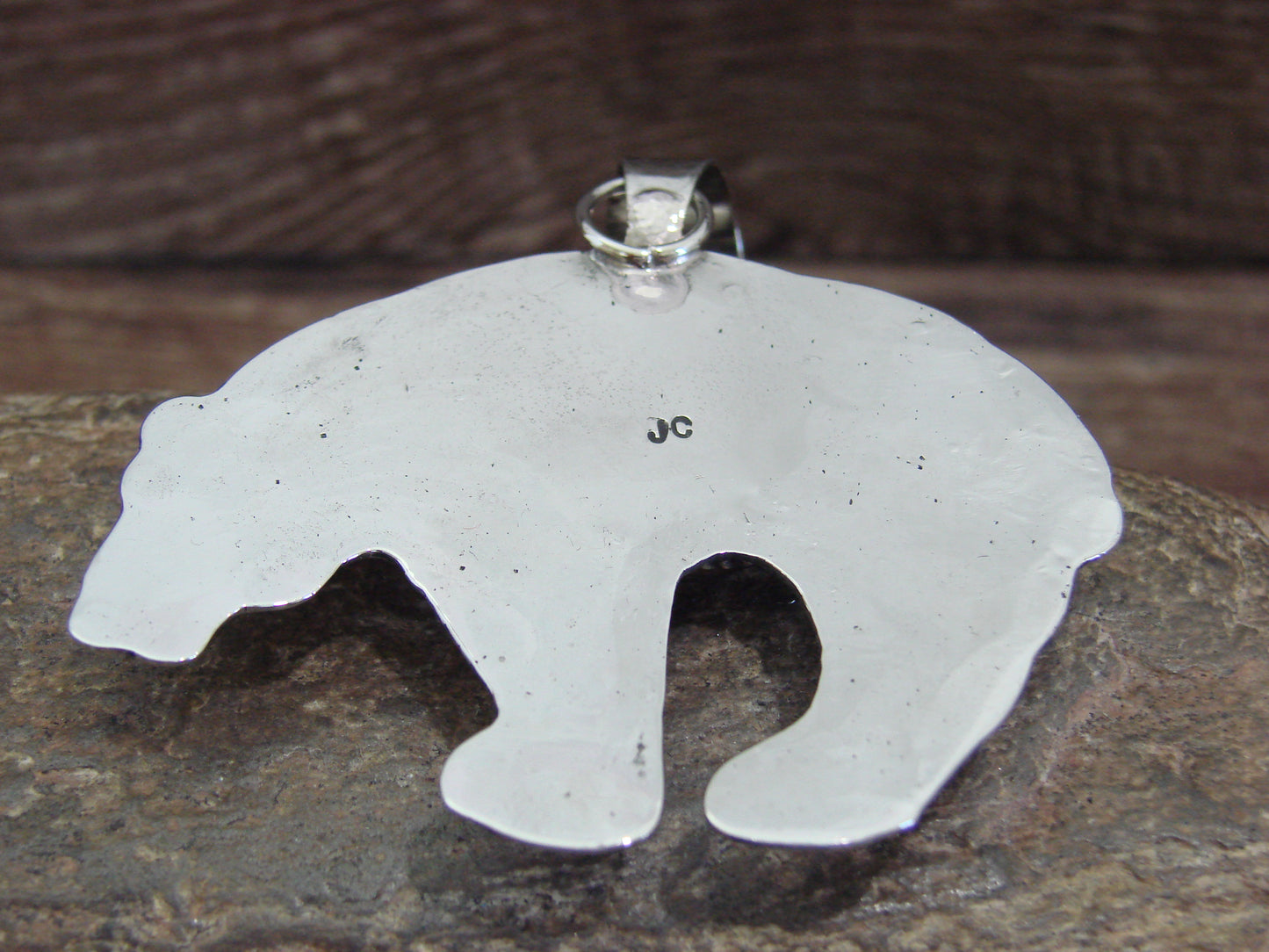 Native American Nickel Silver & Turquoise Bear Pendant - Cleveland