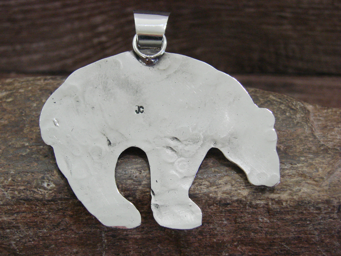 Native American Nickel Silver & Turquoise Bear Pendant - Cleveland