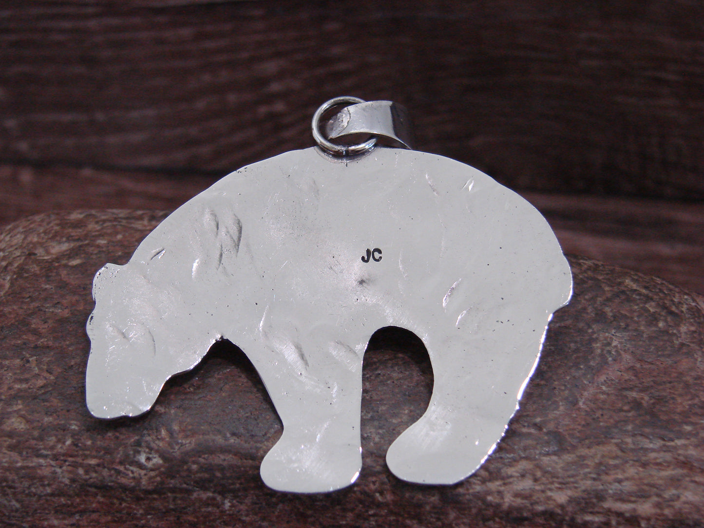 Native American Nickel Silver & Turquoise Bear Pendant - Cleveland