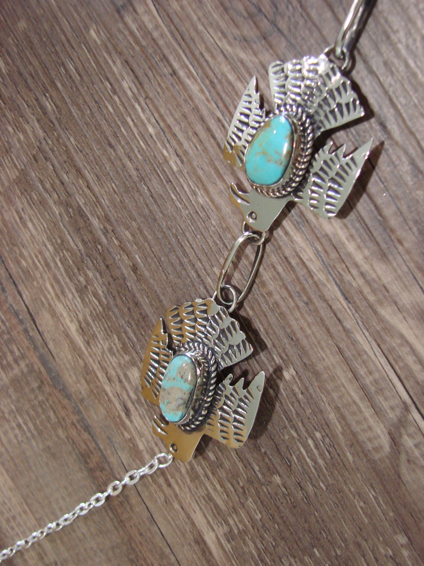 Native American Nickel Silver & Turquoise Bird Link Necklace by Cleveland