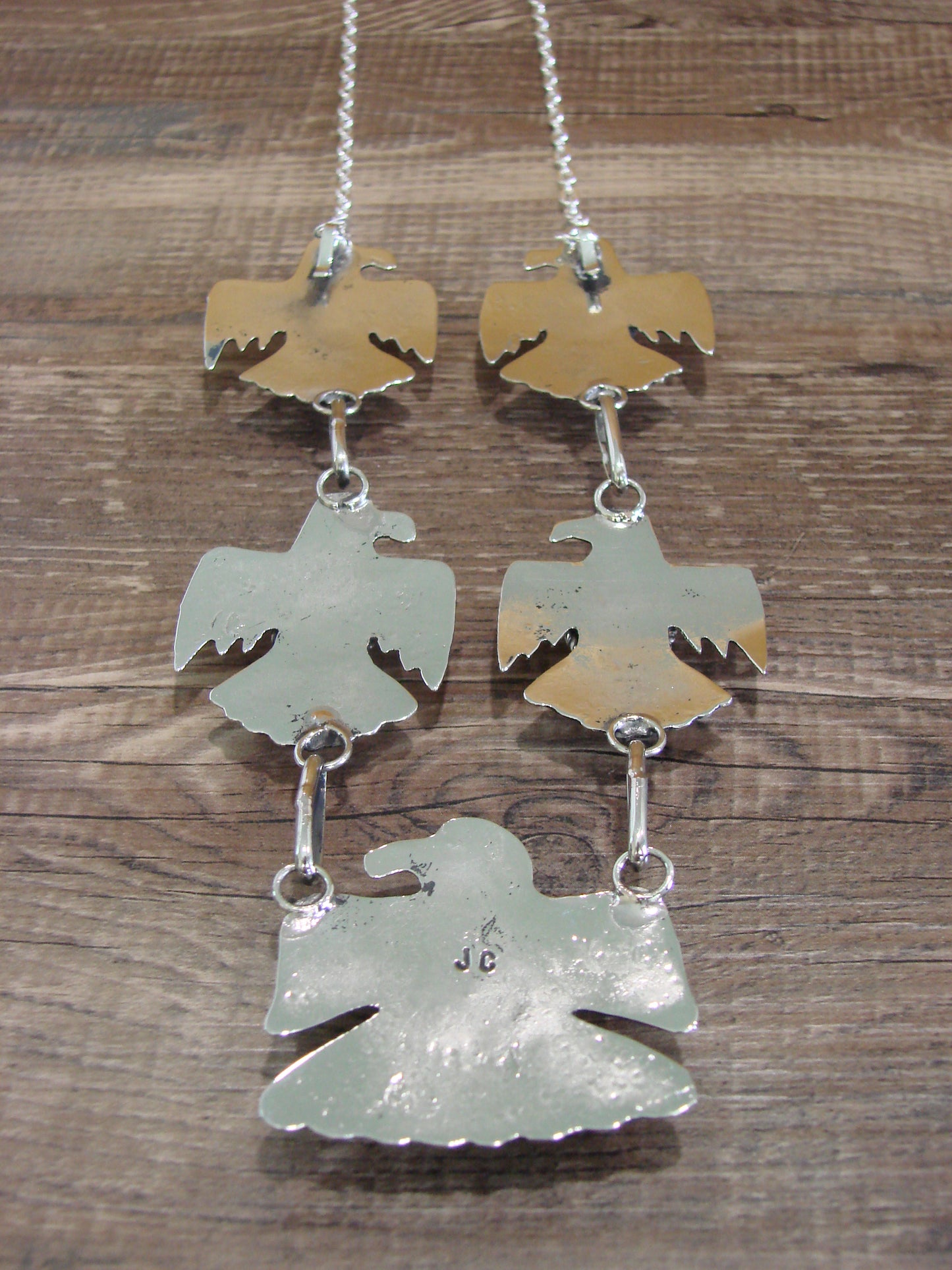 Native American Nickel Silver & Turquoise Bird Link Necklace by Cleveland
