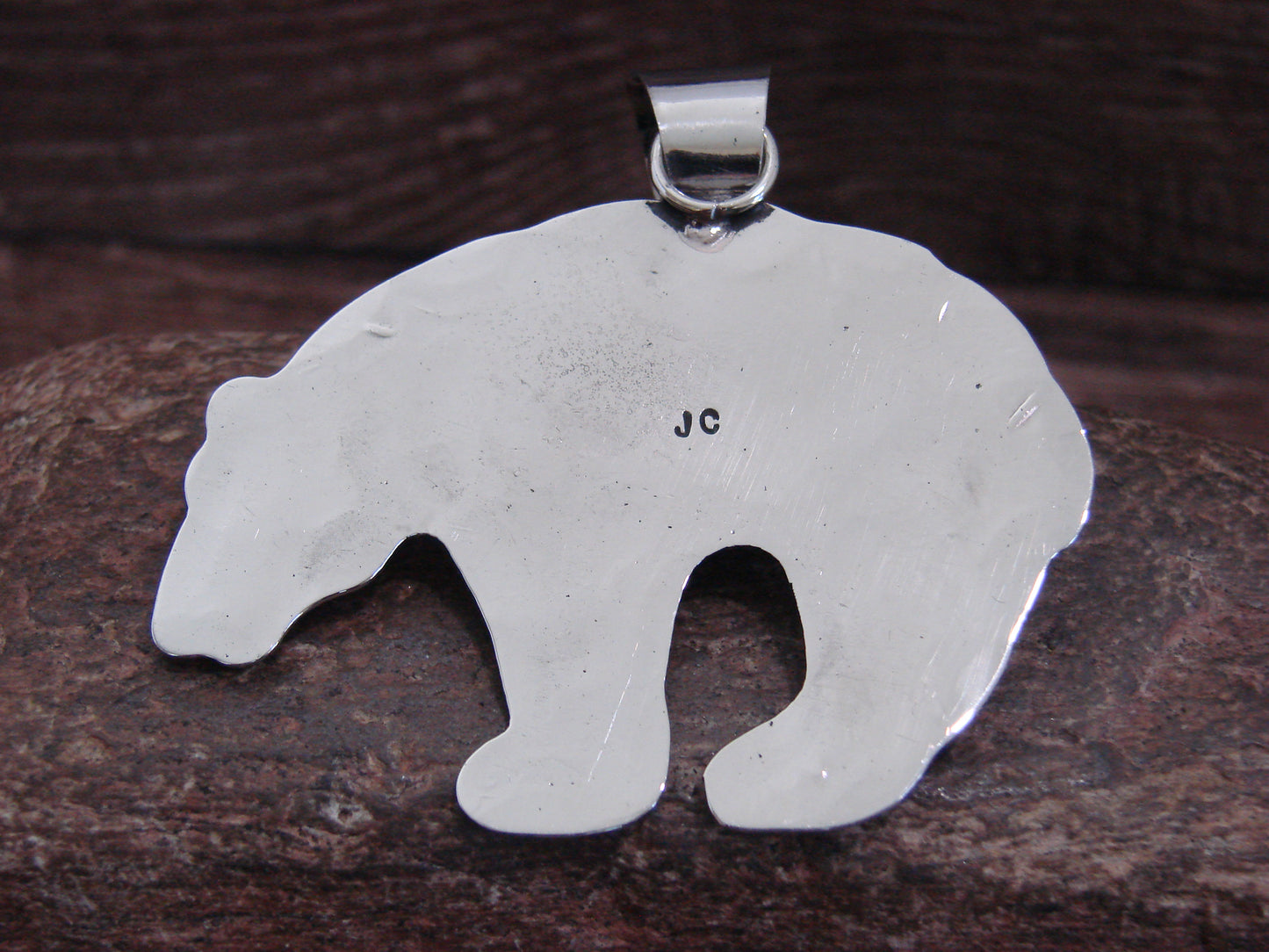 Native American Nickel Silver & Turquoise Bear Pendant - Cleveland