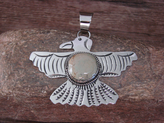Native American Nickel Silver & Turquoise Eagle Pendant - Cleveland