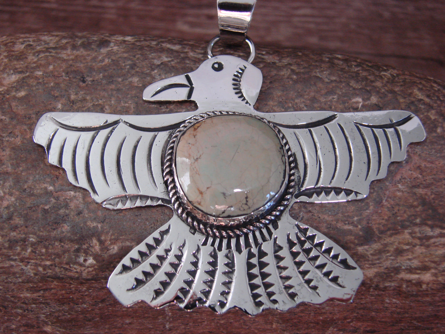 Native American Nickel Silver & Turquoise Eagle Pendant - Cleveland