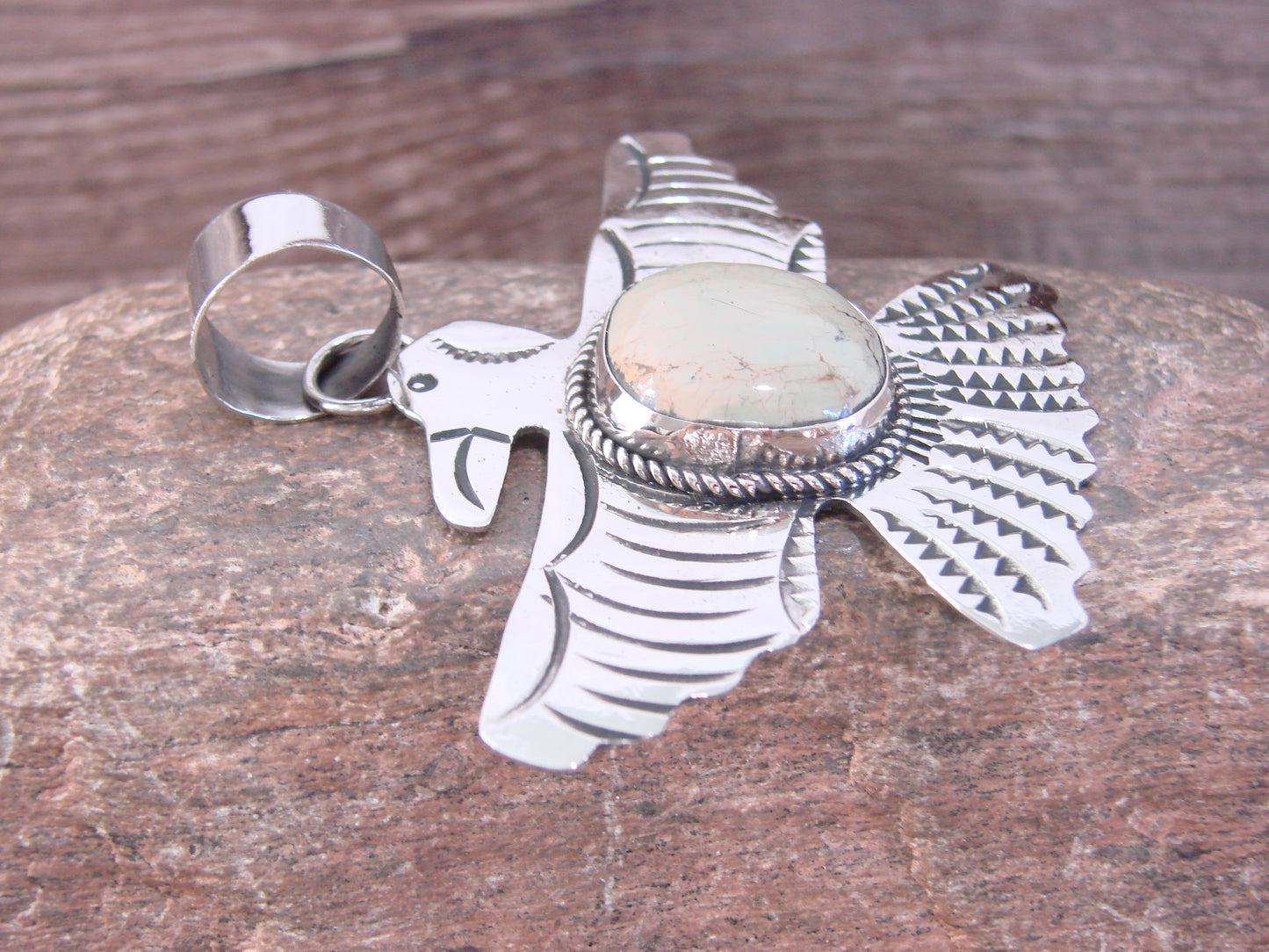 Native American Nickel Silver & Turquoise Eagle Pendant - Cleveland