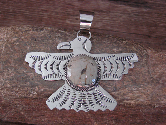 Native American Nickel Silver & Turquoise Eagle Pendant - Cleveland