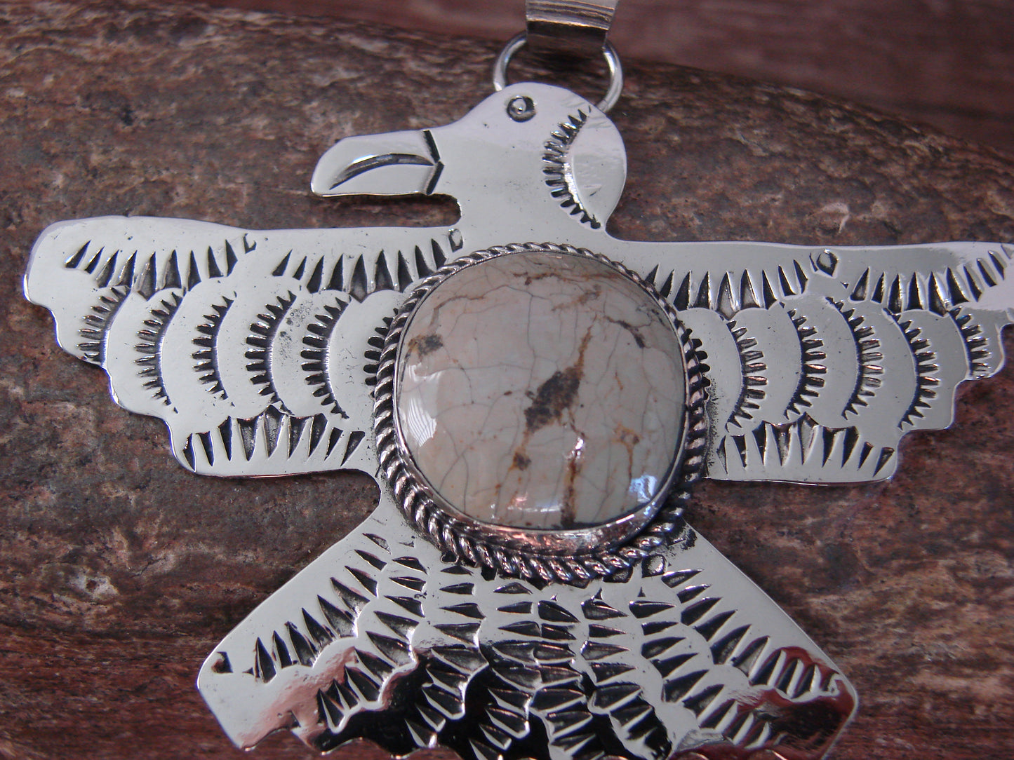 Native American Nickel Silver & Turquoise Eagle Pendant - Cleveland