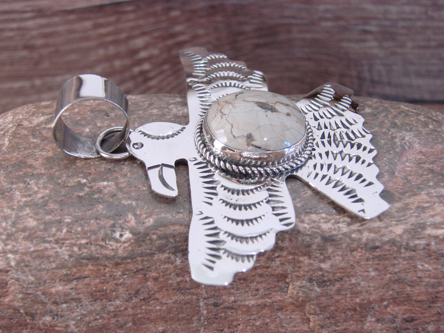 Native American Nickel Silver & Turquoise Eagle Pendant - Cleveland