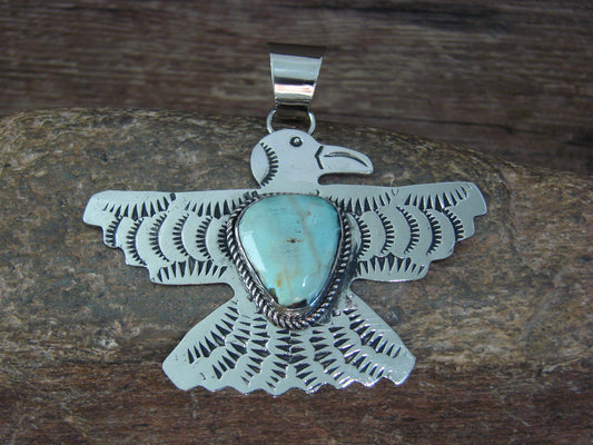Native American Nickel Silver & Turquoise Eagle Pendant - Cleveland