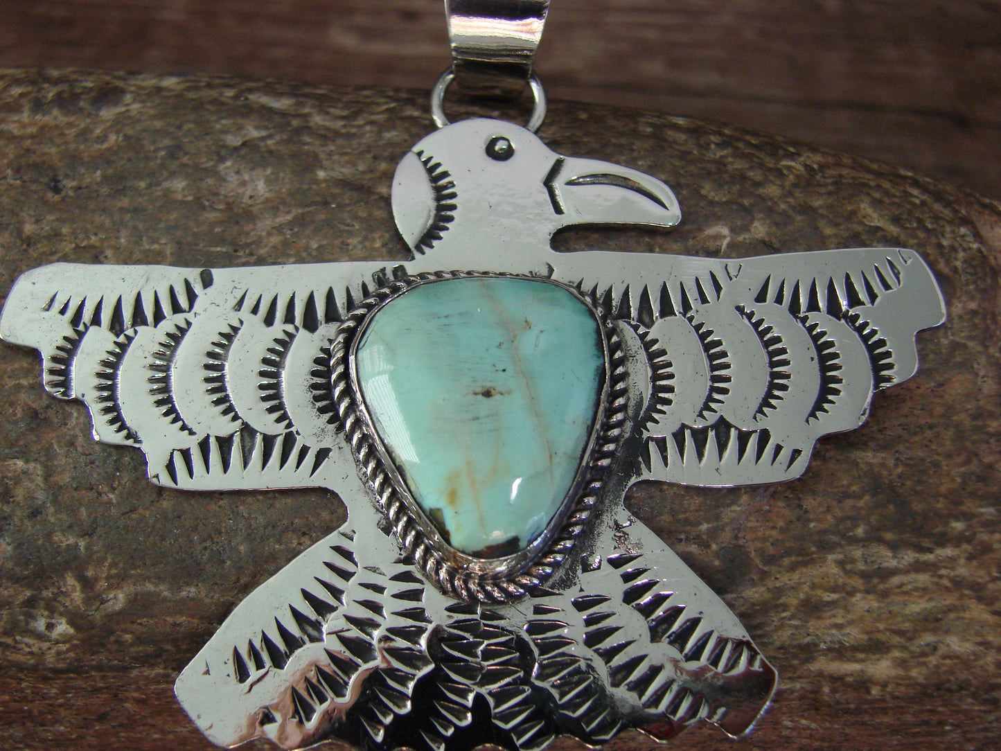 Native American Nickel Silver & Turquoise Eagle Pendant - Cleveland