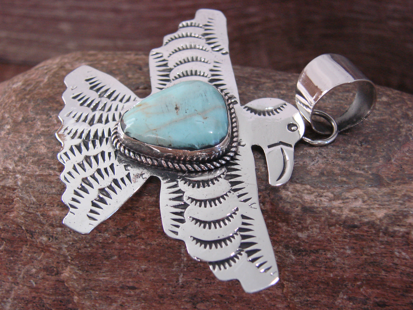 Native American Nickel Silver & Turquoise Eagle Pendant - Cleveland