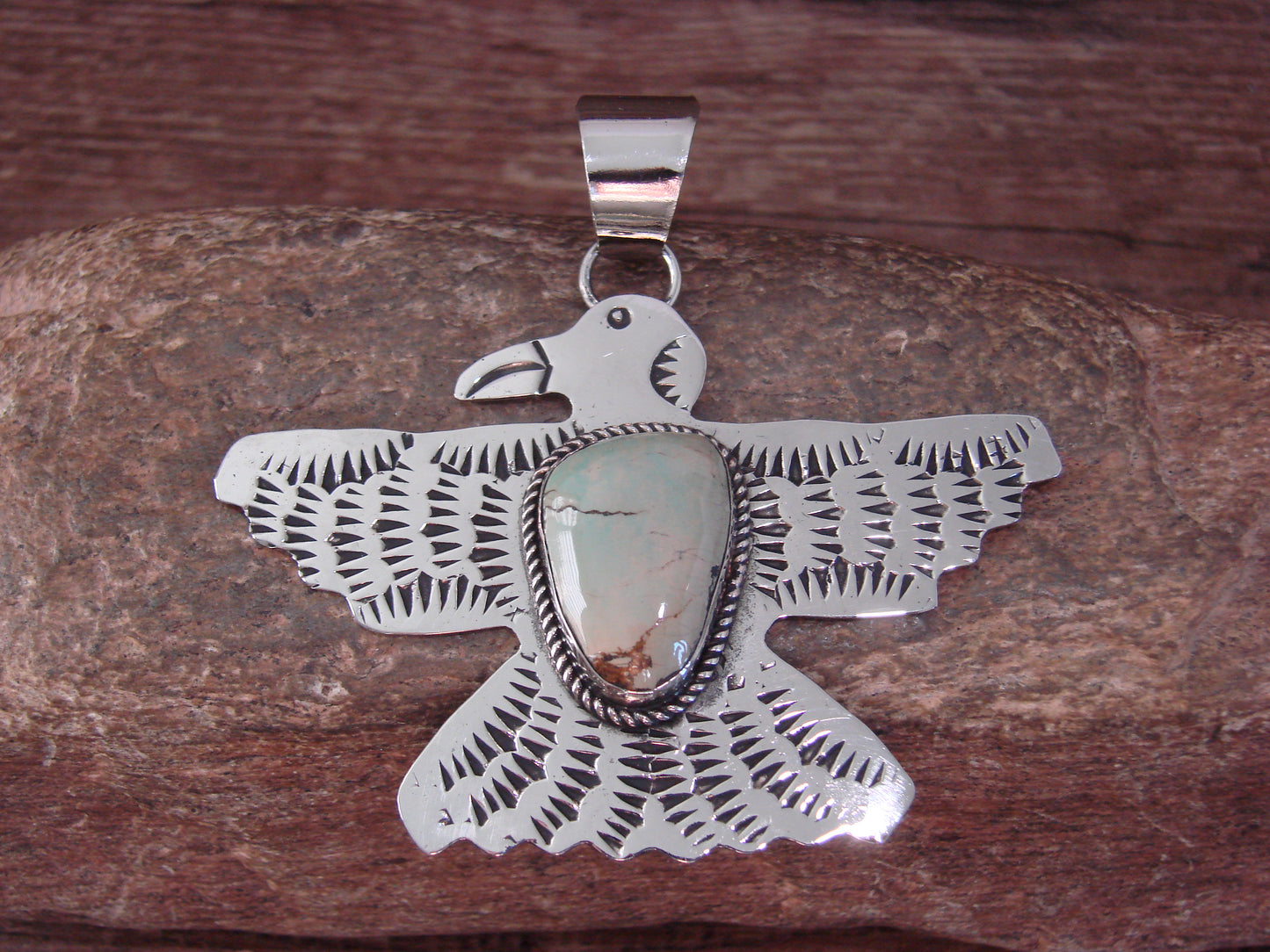 Native American Nickel Silver & Turquoise Eagle Pendant - Cleveland