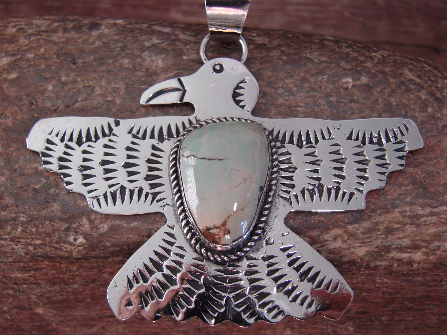 Native American Nickel Silver & Turquoise Eagle Pendant - Cleveland