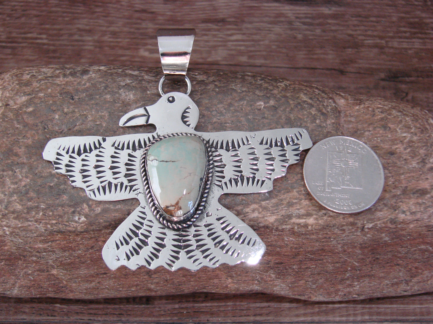 Native American Nickel Silver & Turquoise Eagle Pendant - Cleveland