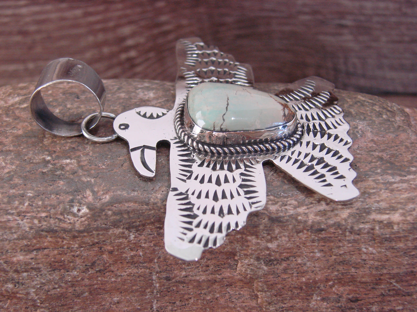 Native American Nickel Silver & Turquoise Eagle Pendant - Cleveland