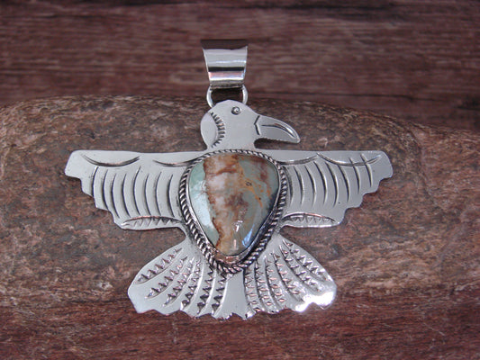 Native American Nickel Silver & Turquoise Eagle Pendant - Cleveland