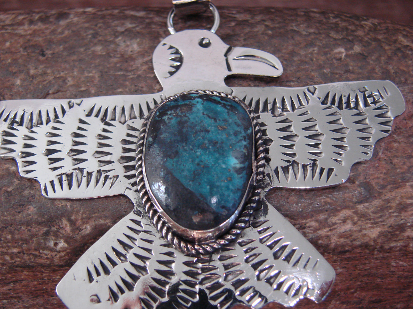 Native American Nickel Silver & Turquoise Eagle Pendant - Cleveland