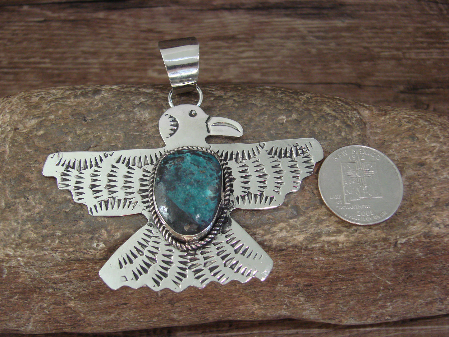 Native American Nickel Silver & Turquoise Eagle Pendant - Cleveland