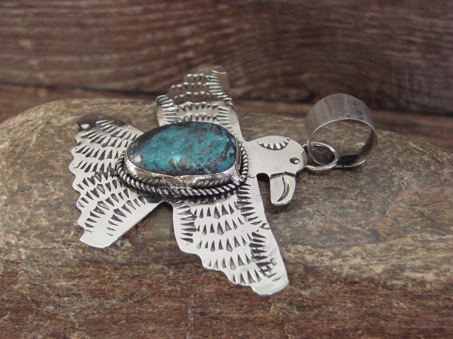 Native American Nickel Silver & Turquoise Eagle Pendant - Cleveland