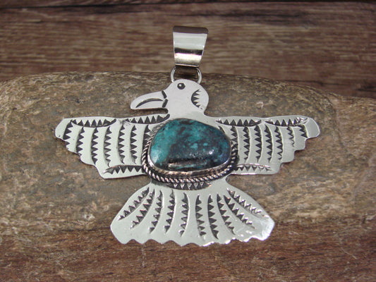 Native American Nickel Silver & Turquoise Eagle Pendant - Cleveland