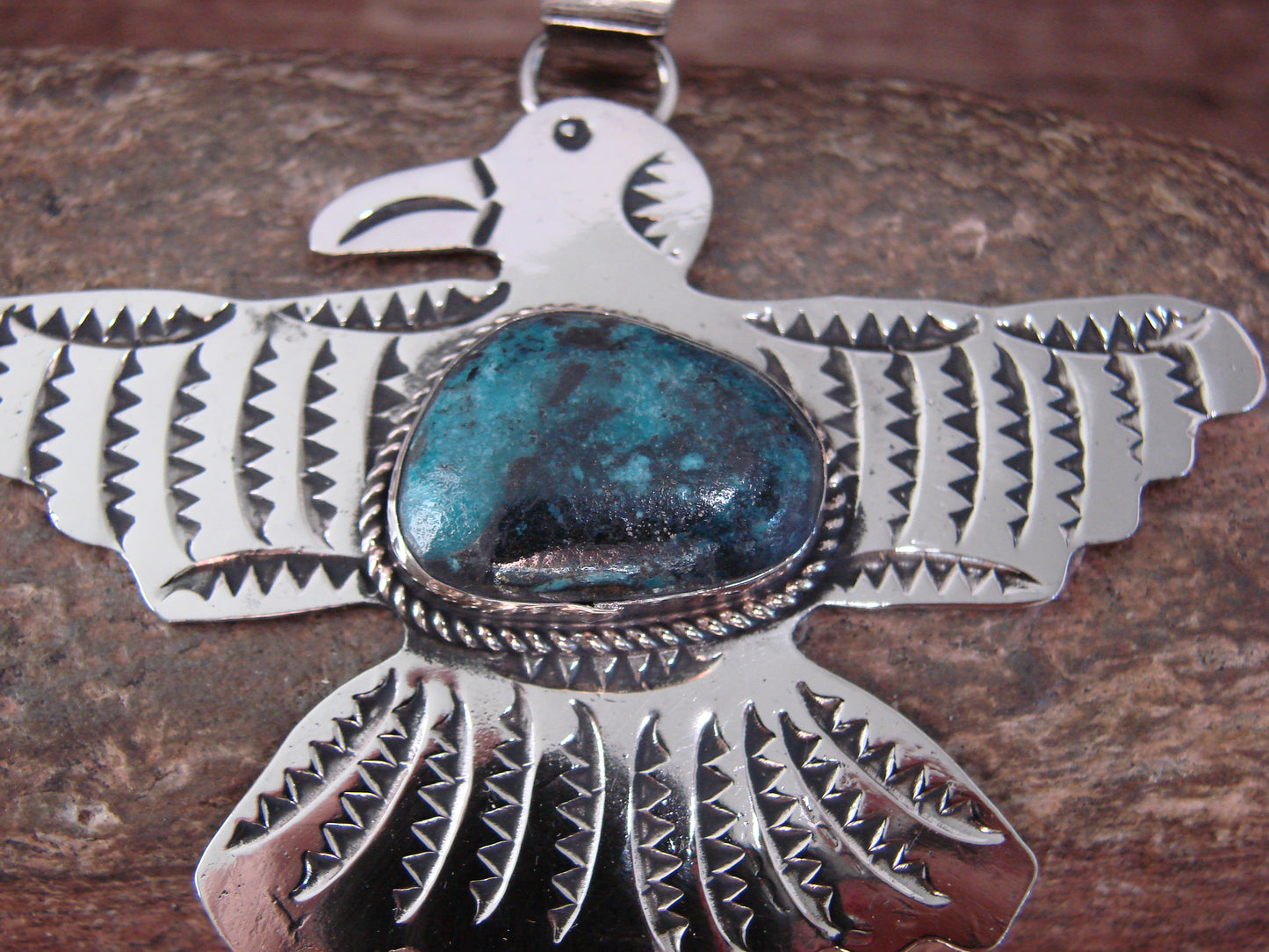 Native American Nickel Silver & Turquoise Eagle Pendant - Cleveland