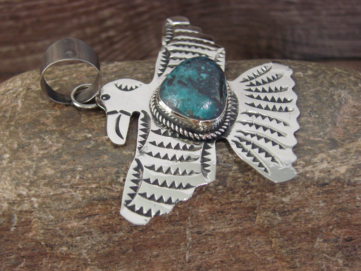 Native American Nickel Silver & Turquoise Eagle Pendant - Cleveland