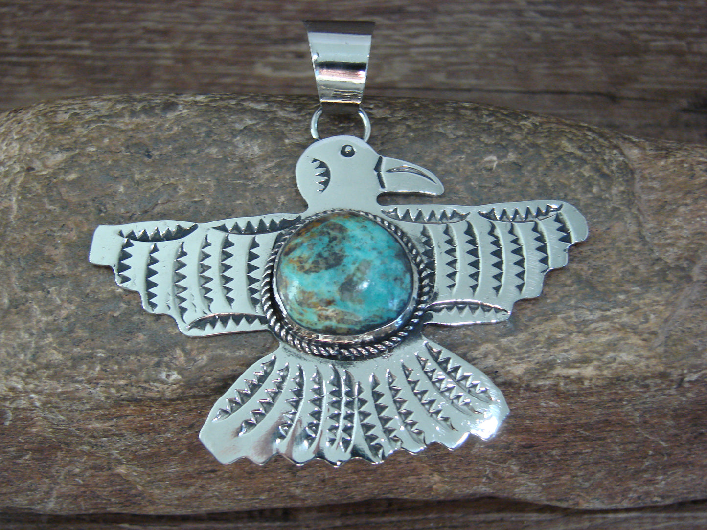 Native American Nickel Silver & Turquoise Eagle Pendant - Cleveland