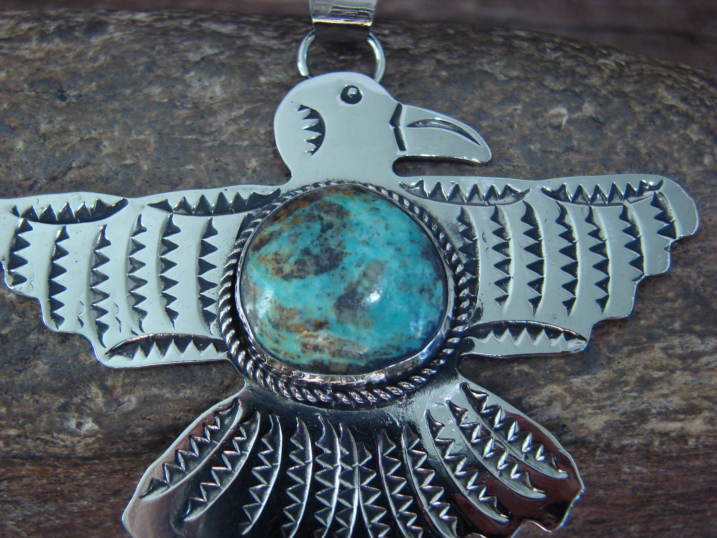 Native American Nickel Silver & Turquoise Eagle Pendant - Cleveland