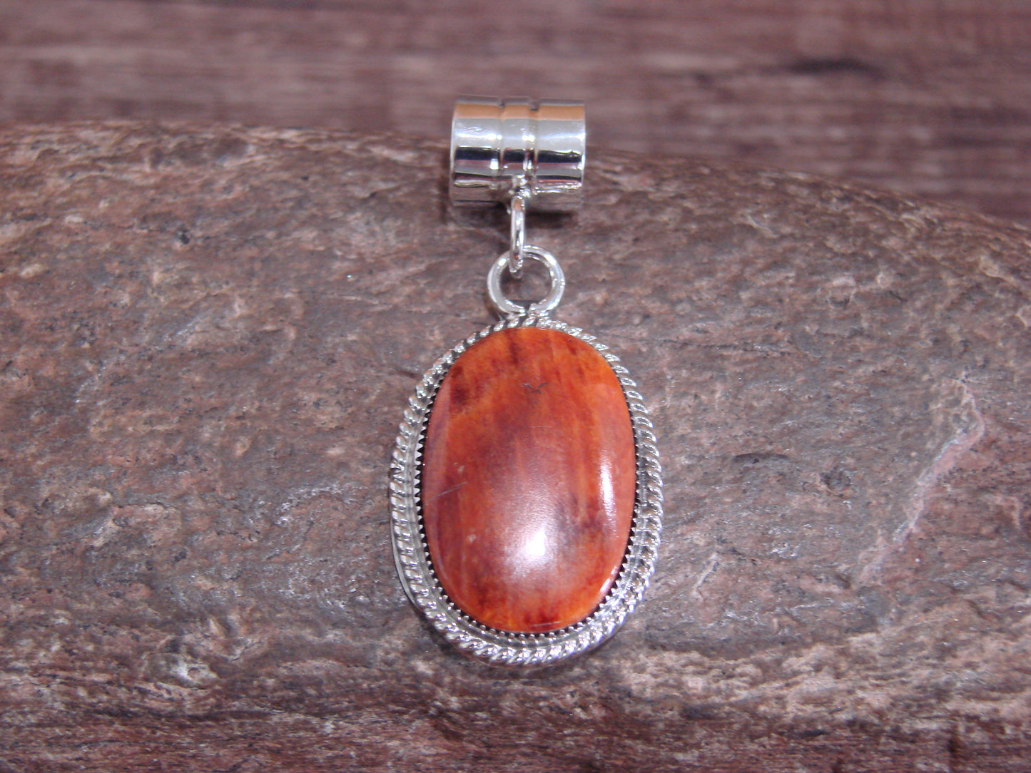 Native American Navajo Indian Sterling Silver & Spiny Oyster Pendant by Yazzie
