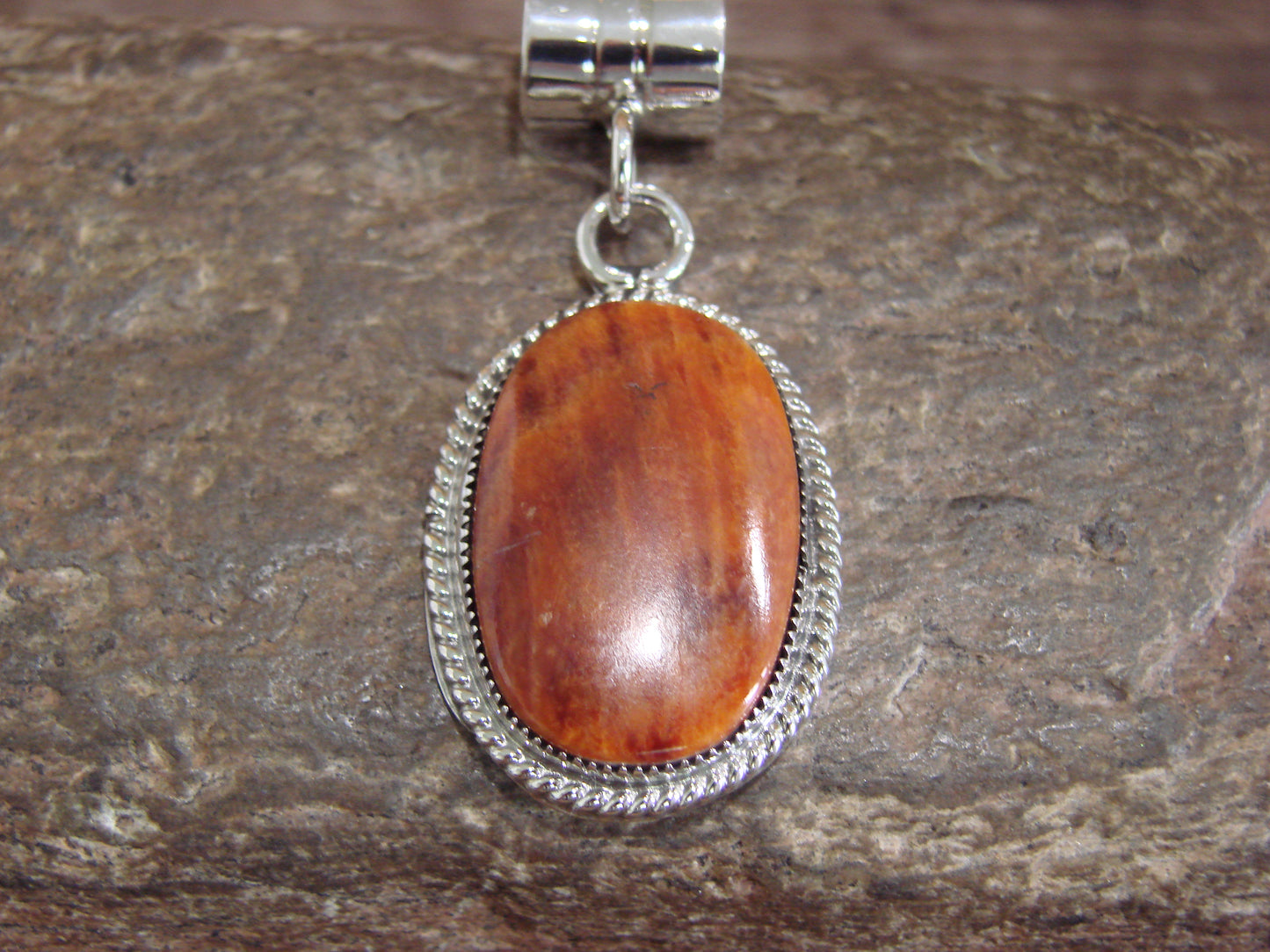 Native American Navajo Indian Sterling Silver & Spiny Oyster Pendant by Yazzie