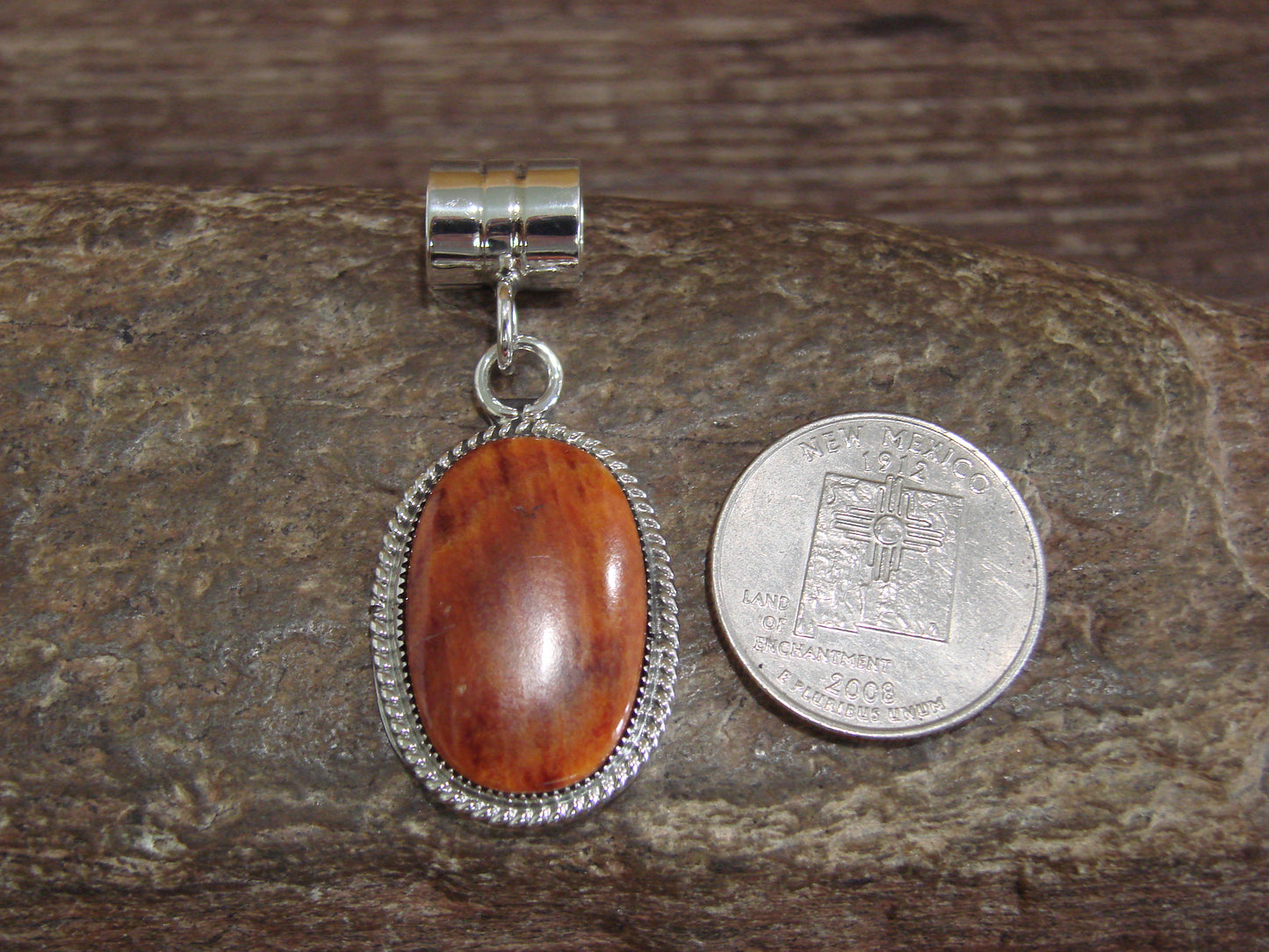 Native American Navajo Indian Sterling Silver & Spiny Oyster Pendant by Yazzie