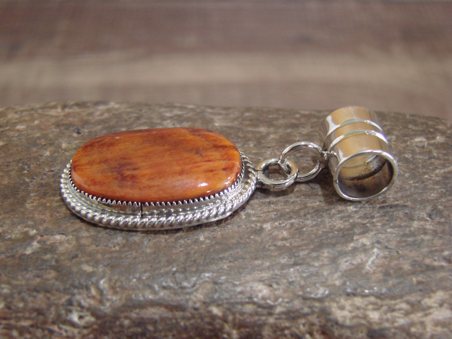 Native American Navajo Indian Sterling Silver & Spiny Oyster Pendant by Yazzie