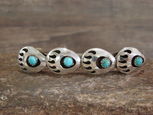 Native American Sterling Silver Turquoise Bear Paw Hair Barrette by Leta Parker