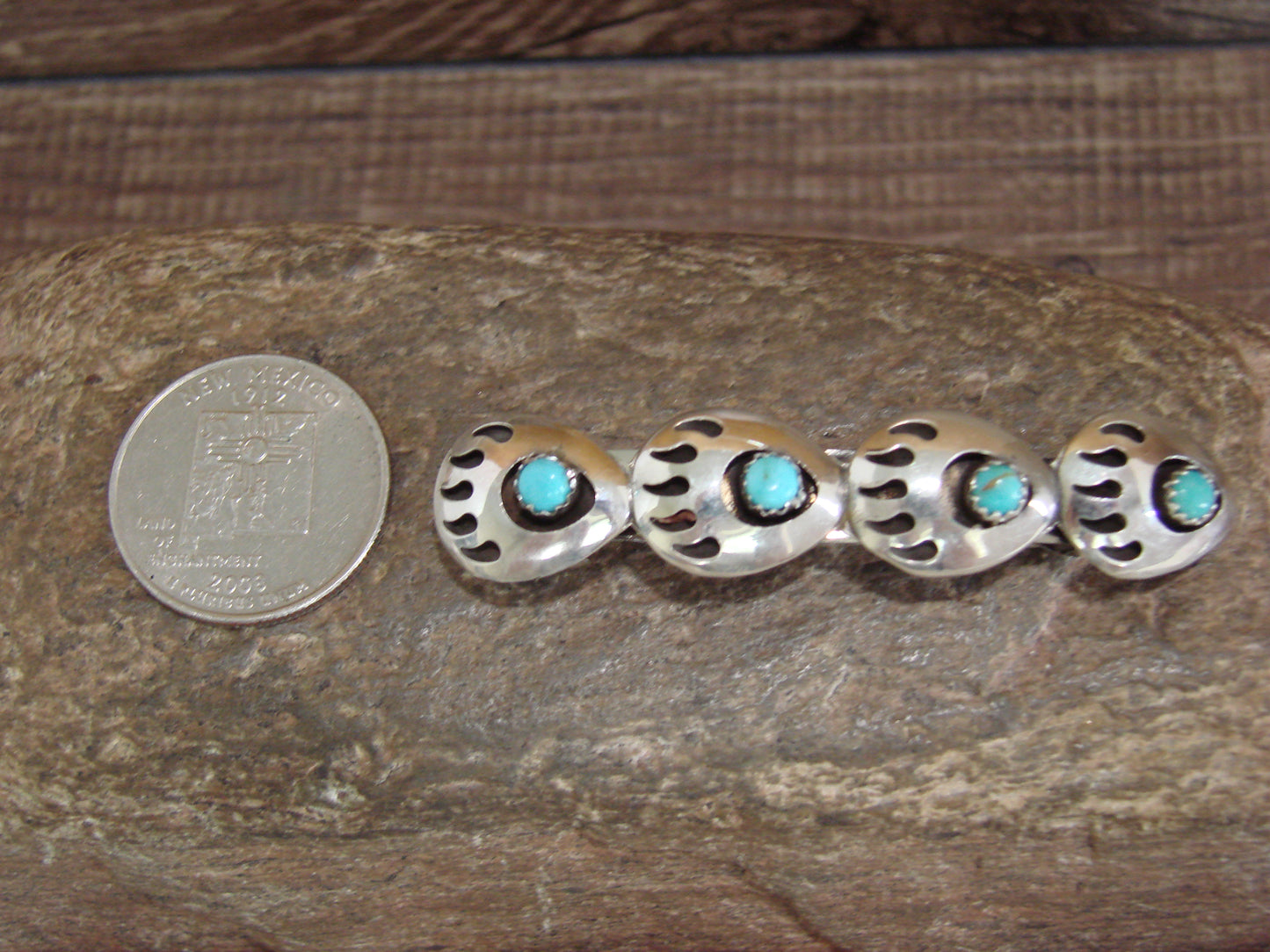 Native American Sterling Silver Turquoise Bear Paw Hair Barrette by Leta Parker