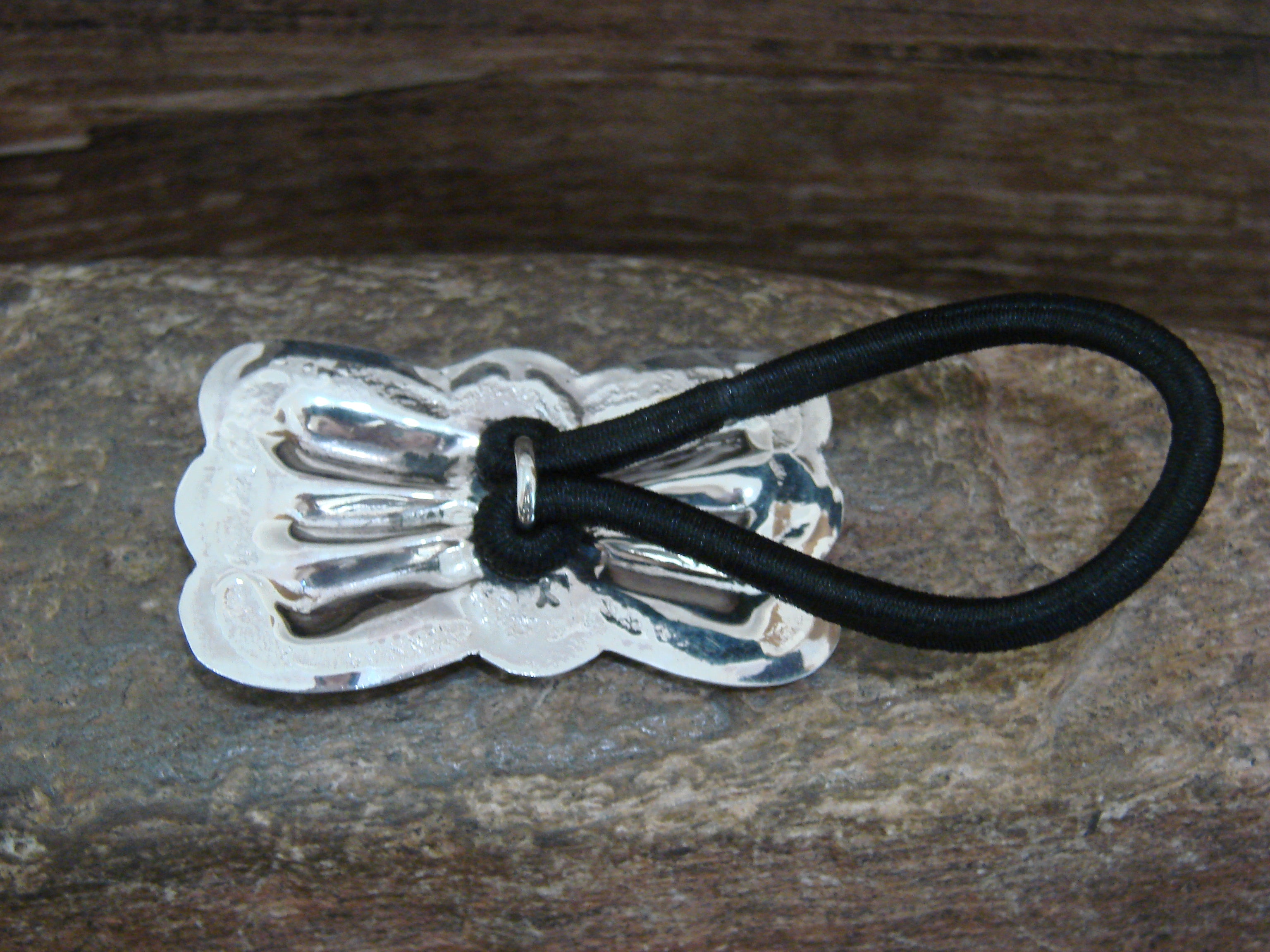 Native American Sterling Silver & Turquoise Concho Hair Tie 