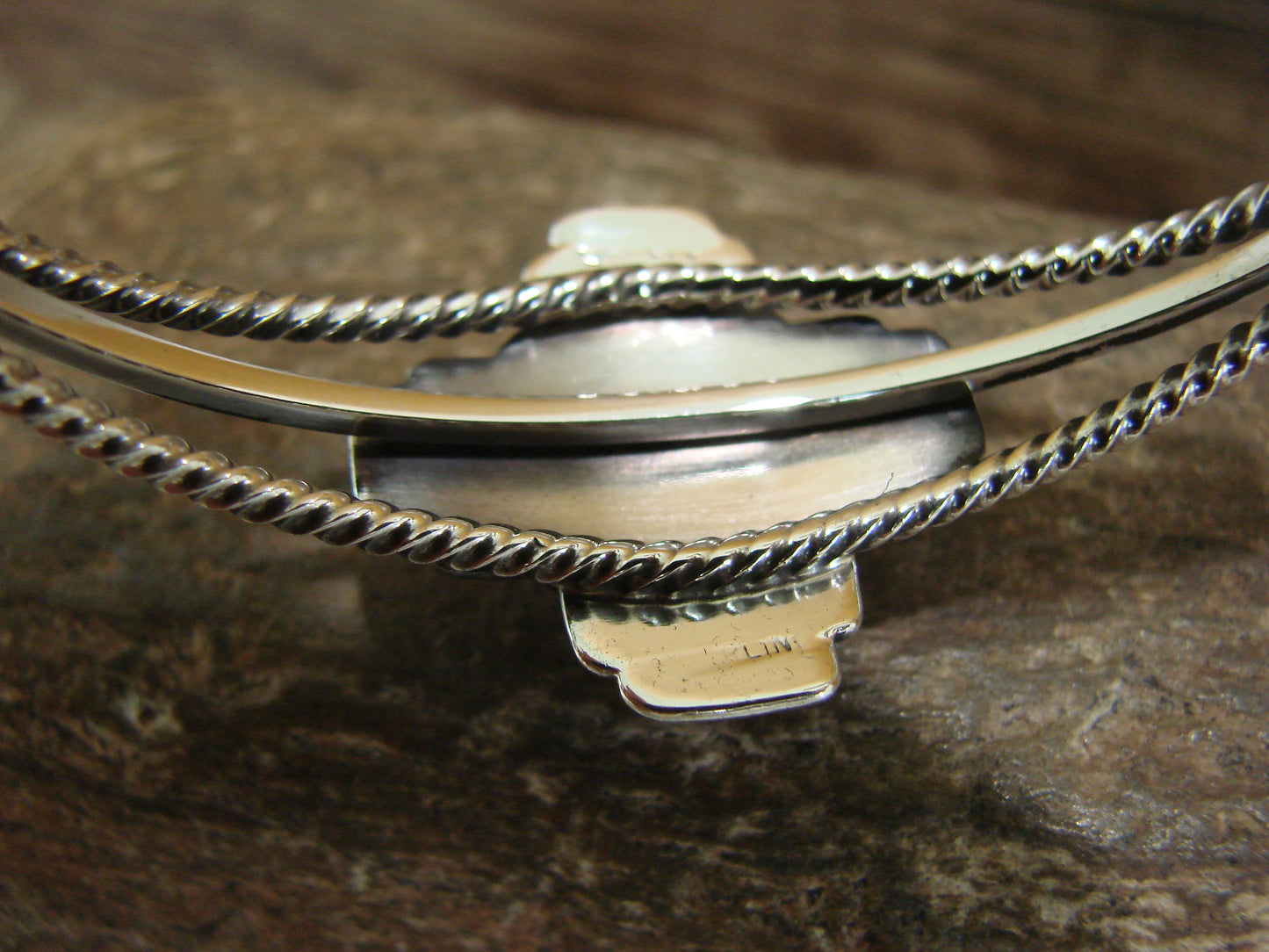Native American Sterling Silver & Turquoise Zia Bracelet by Gordon