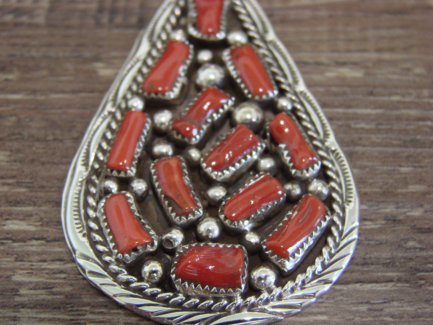 Native American Sterling Silver & Coral Cluster Pendant Signed Begay